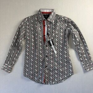 NWT ELIE BALLEH boys Geometric Dress Shirt Red/black/white Size 8 Made In Italy